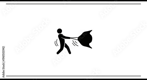 Stick figure battling strong wind with an inverted umbrella, illustrating challenging weather