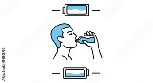 Hydration metaphor for human energy, illustrating replenishment through drinking water for wellness