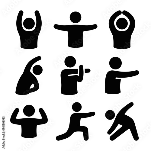 Collection of Diverse Yoga and Meditation Poses in Silhouette Style.