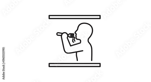 Minimalist line art illustration of a person eating with a fork, symbolizing mealtime or dining