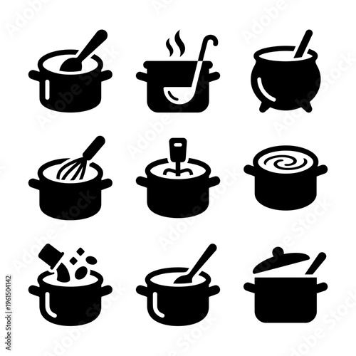 Collection of Cooking Pot Icons for Kitchen and Culinary Design.