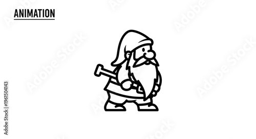 Playful cartoon gnome illustration with mining tool, perfect for creative animation assets