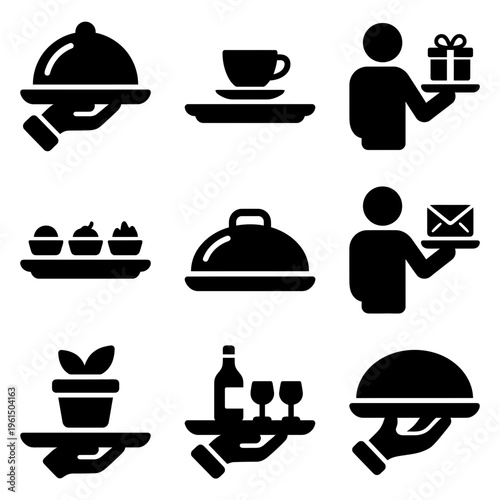 Variety of Food and Beverage Icons for Hospitality and Dining Settings.