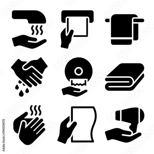 Collection of Hand Washing and Hygiene Icons for Safety and Cleanliness.