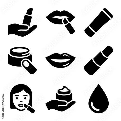 Collection of Makeup and Beauty Icons in Black and White.