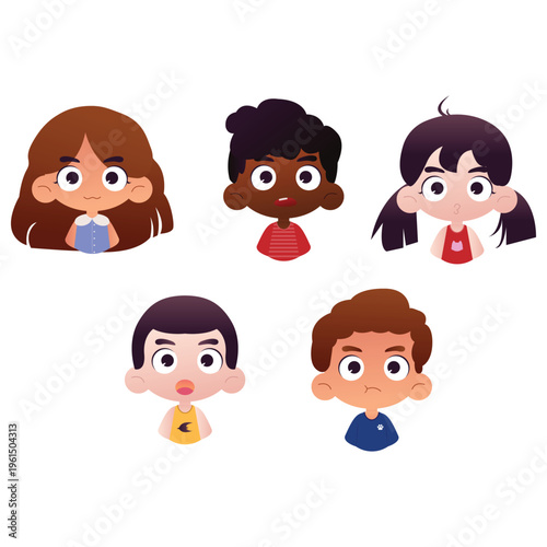 Cute Multicultural Children with Different Facial Expressions