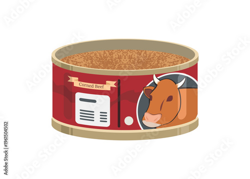Opened corned beef can Simple flat illustration.