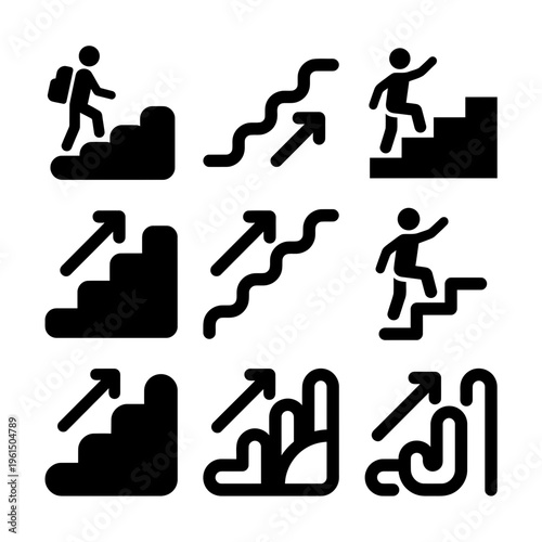 Stylized Icon Set Depicting Progression and Growth Symbols.