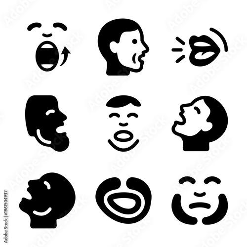 Collection of Diverse Black and White Facial Expressions and Emotions.