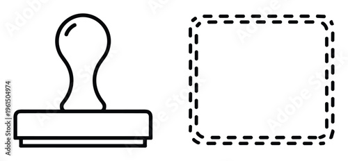 Rubber stamp icon and rectangle dashed line border outline design vector illustration isolated on transparent background