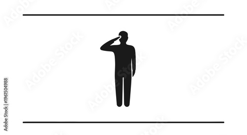 Minimalistic black silhouette icon depicting a human figure in a formal saluting stance with