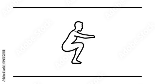 Simple outline illustration of a person performing a full body squat exercise for fitness and
