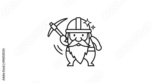 Charming illustration of a cartoon miner character with a pickaxe ready for discovery