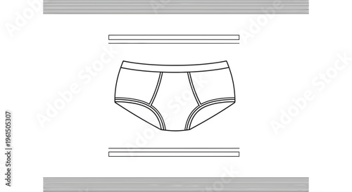 Minimalist technical line art drawing of men's briefs illustration for apparel design templates