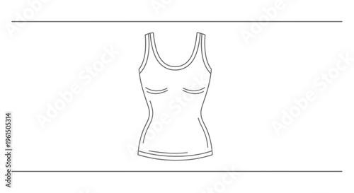 Minimalist line illustration of a women's classic sleeveless tank top for apparel design concepts