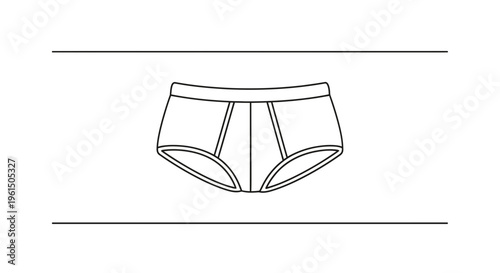 Minimalist black outline drawing of classic men's briefs on a clean white background