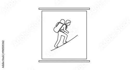 Minimalist outline icon depicting a determined person ascending an uphill slope with a backpack
