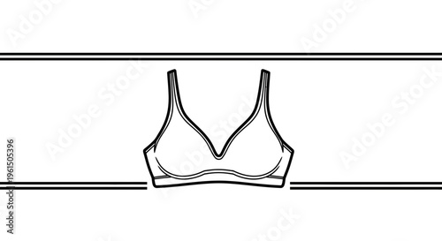 Minimalist black outline drawing of a comfortable soft-cup bra on a clean white background