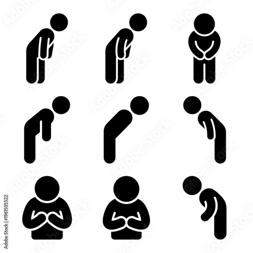 Series of Bowing and Respectful Gestures in Various Postures.