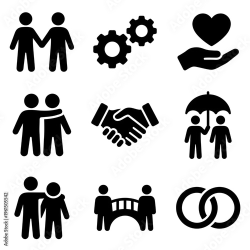 Diverse Handshake and Relationship Symbols in Black and White.