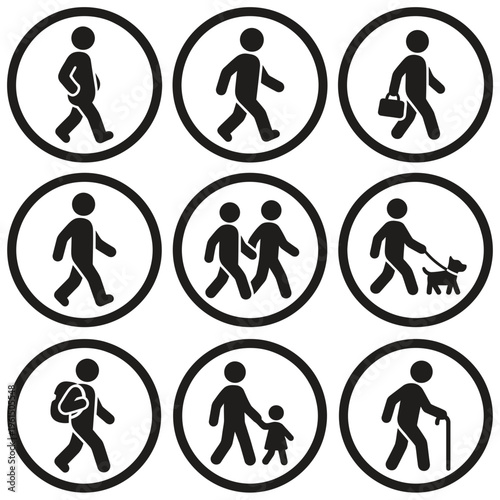 Collection of Walking and Hiking Icons for Navigation and Travel.