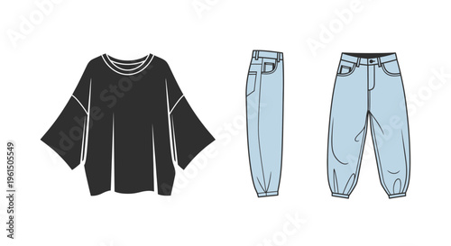 Fashion clothing jeans and sweater.