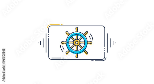 Navigational control helm icon in a stylish outlined frame with dynamic elements for digital