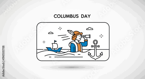 Minimalist line art illustration symbolizing maritime discovery and exploration on a holiday