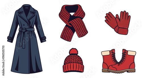 Winter clothing and accessories on display.