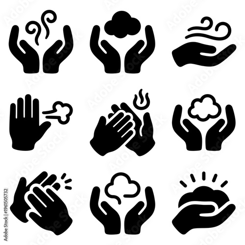 Collection of Hand Gesture Icons Representing Care and Support.