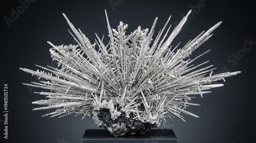 Native Silver Mineral Specimen with Metallic Needle-Like Acicular Crystals and Dendritic Growth on a Dark Background