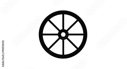 Vector illustration of black and white icon of a wagon wheel with six spokes