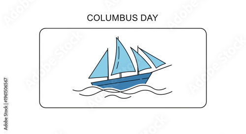 Minimalist graphic illustration of an historic sailing vessel navigating ocean waves for celebration