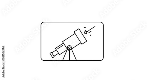 Minimalistic vector illustration of a telescope observing a sparkling star in the night sky