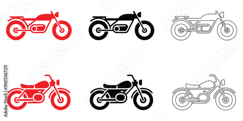 Classic motorcycle icon vector set, motor bike transport vehicle vector, silhouette and line art illustration
