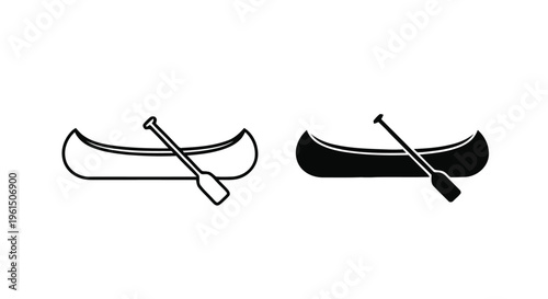 Vector illustration of canoe and paddle icon set, vector illustration