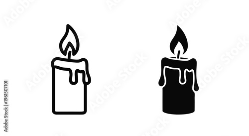 Vector illustration of set of candle icons with melting wax and flame