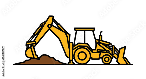 Yellow Backhoe Loader Construction Machine.