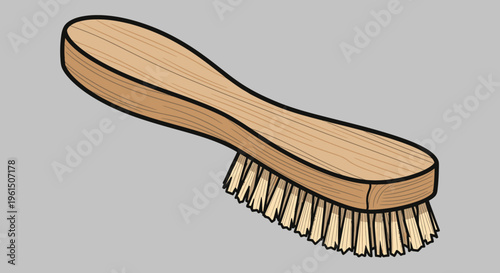 Wooden brush with bristles closeup view.