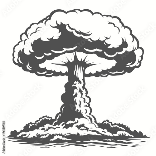 Black and white of mushroom cloud explosion