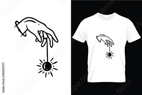 Mystical Hand Holding Radiant Pendulum Star Celestial T-Shirt Vector