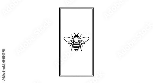 Minimalist elegant bee line art illustration within a crisp rectangular frame graphic design emblem