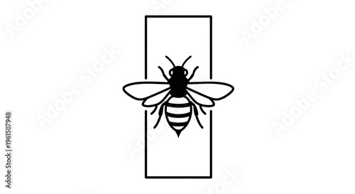 Minimalist honeybee symbol encapsulated in a sleek geometric frame on a pure white background