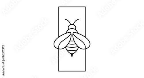 Minimalist black outline illustration of a honeybee icon within a clean vertical rectangular frame