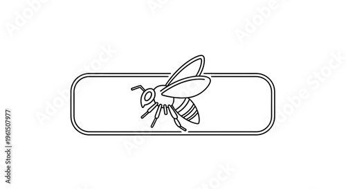 Simple black outline illustration of a solitary honeybee within a clean rounded rectangular frame