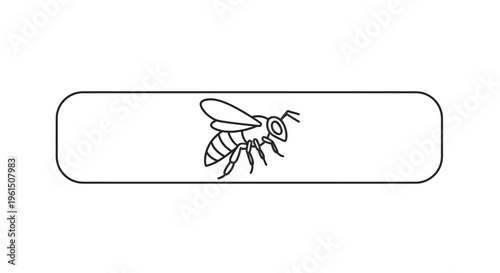 Minimalist outline illustration of a buzzing honeybee graphic within a rounded rectangular border
