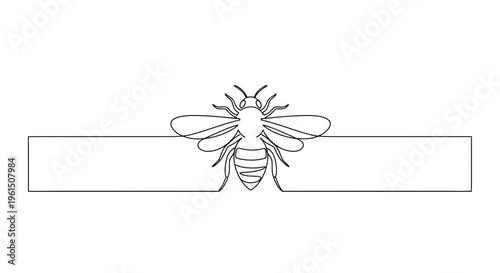 Elegant minimalist continuous line drawing of a honeybee icon centered on a sleek rectangular