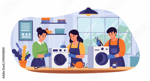 People doing laundry together.