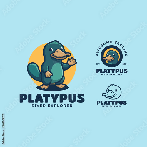 A playful illustration of a friendly platypus waving, ideal for river exploration themes. It captures the whimsical spirit of nature and fun memories by the water.