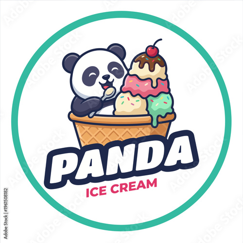 The image of a panda happily savoring ice cream perfectly embodies joy and indulgence, making it a fun representation for desserts or treats.